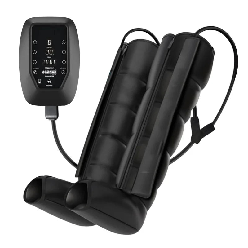 Black air-compression leg boots with digital controller