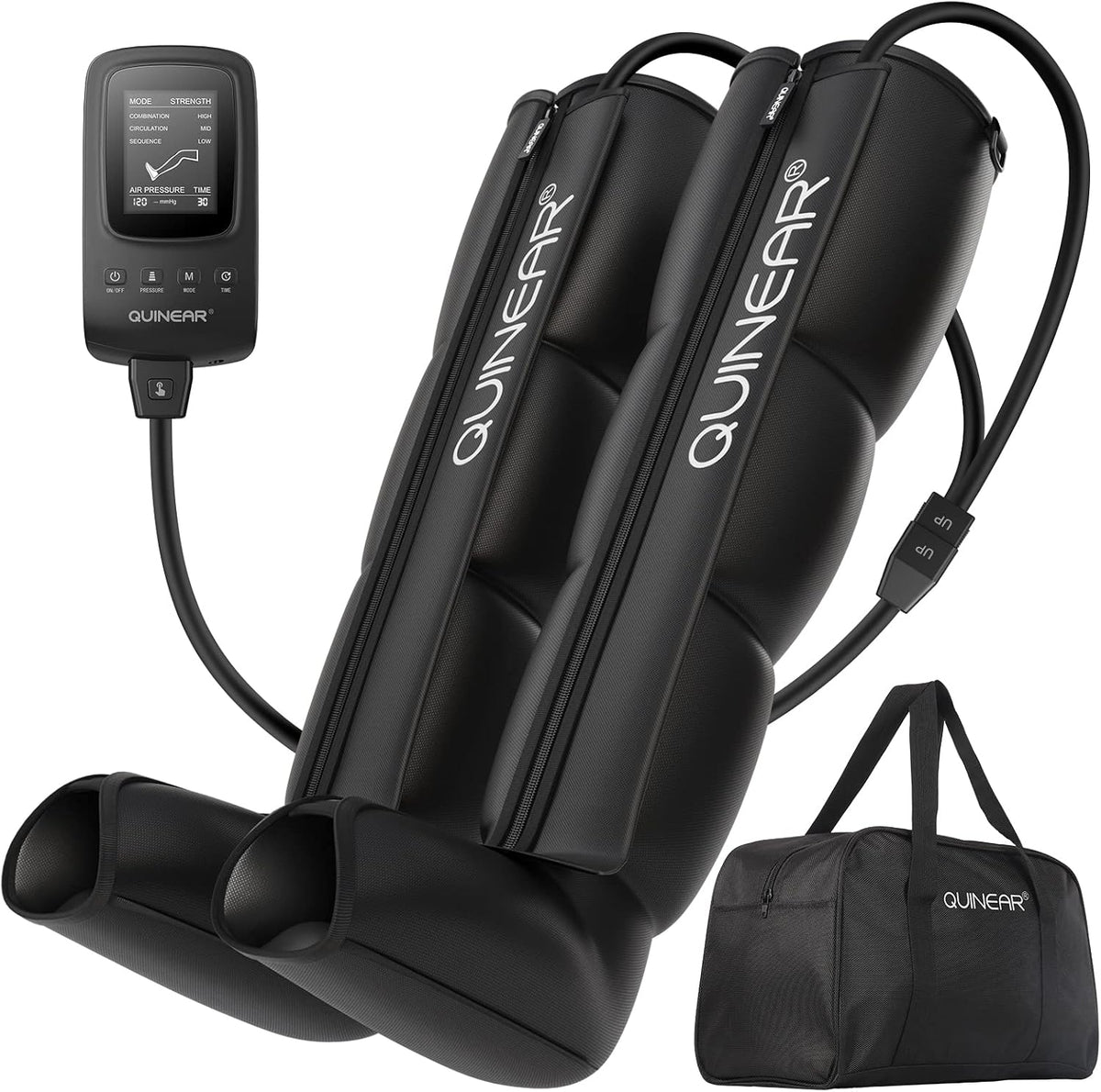 QUINEAR Large air compression leg recovery boots with controller and carry bag